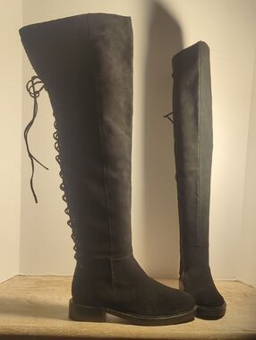 New Free People X Jeffrey Campbell Bireli Black Suede OTK Lace Up Boots US 7.5